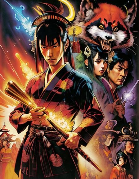 Japanese Folklore Creatures in Dark Fantasy Art