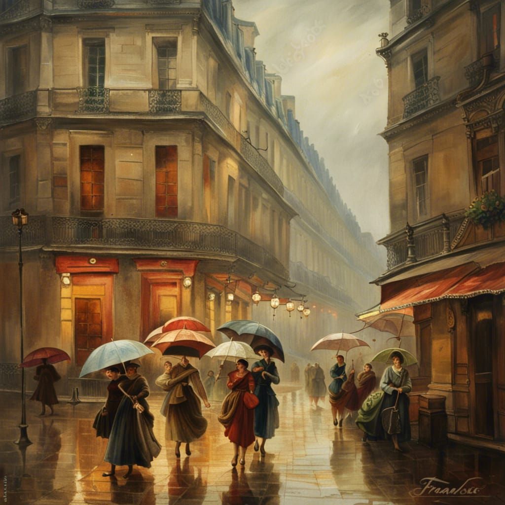 Parisian Street Scene in Francois Boucher Style