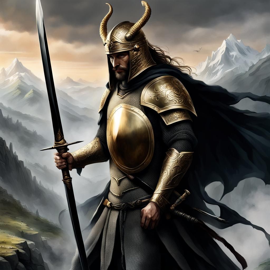 Epic Tolkien Warrior Peers Over Battlefield