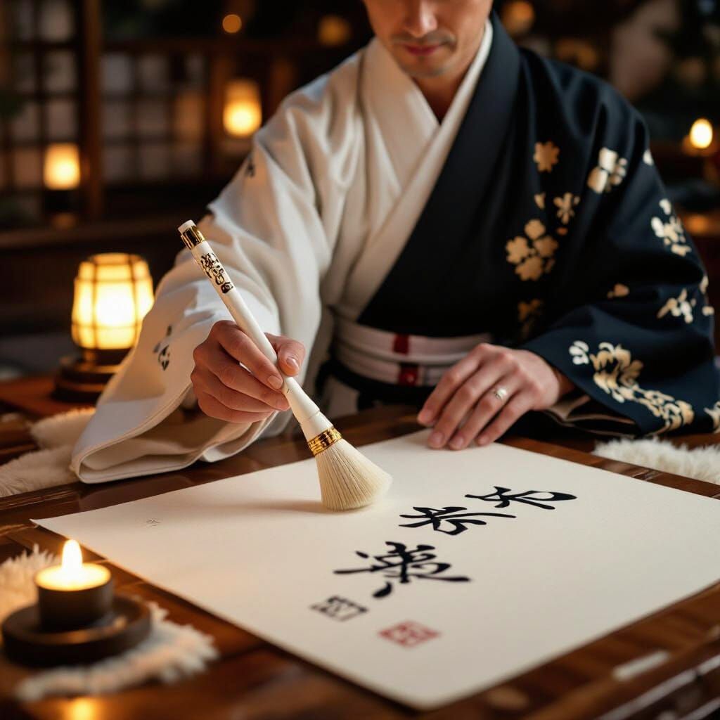 Reiki Master Composes Calligraphy in Serene Setting