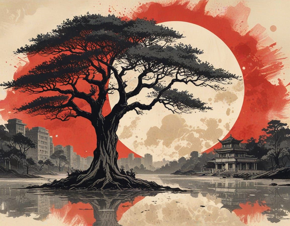 Majestic Joseonhwa Tree in Socialist Realism Style