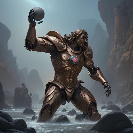 Bronze Robot Attacks Greek Ships: Baroque Painting