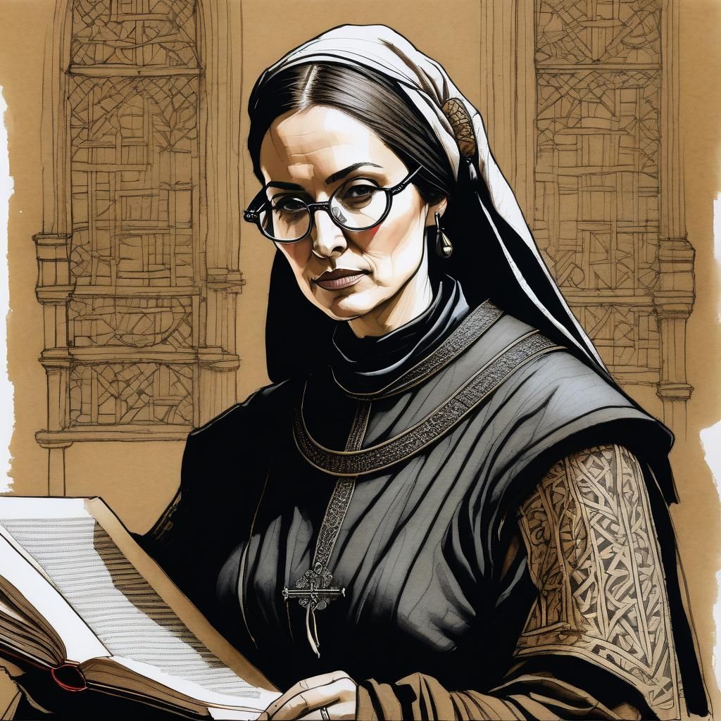 Medieval Scribe Portrait in Urban Sketch Style