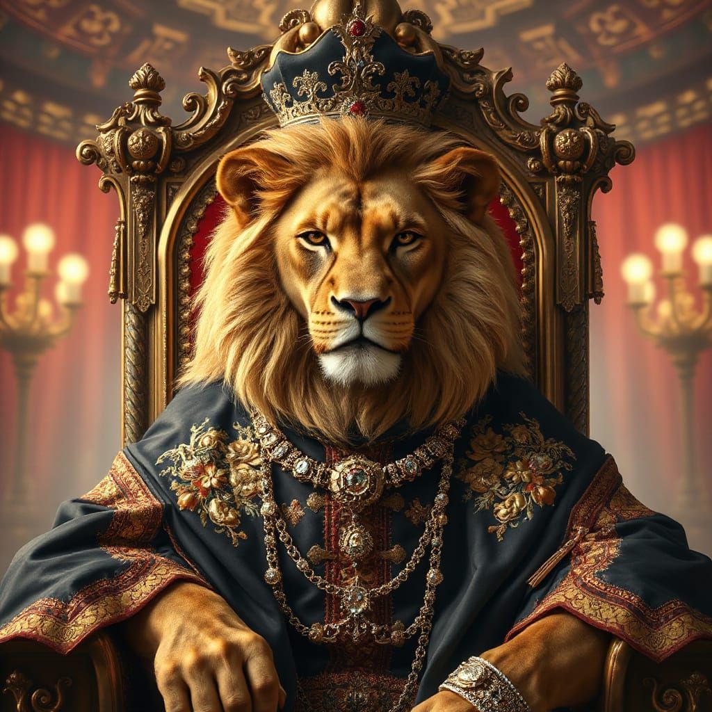 Regal Lion in Opulent Royal Attire