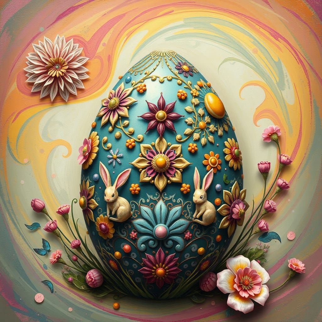 Whimsical Easter Egg in Vibrant, Fantastical Style
