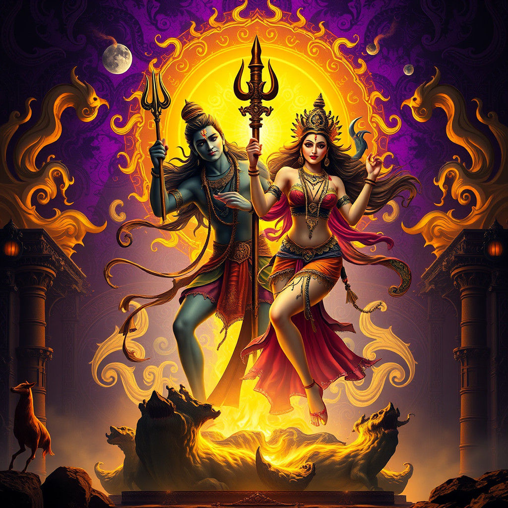 Lord Shiva and Shakti in Dramatic Dark Fantasy Art