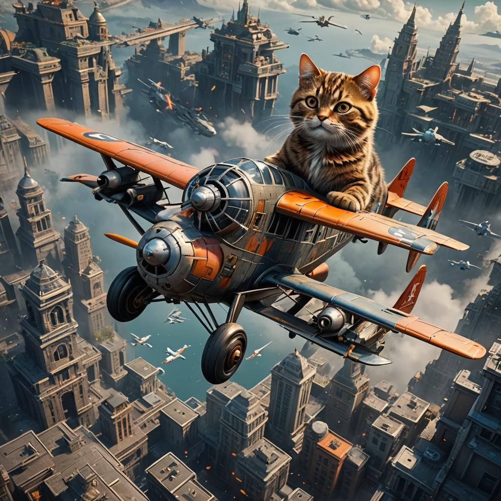 Cat Airplane Fantasy Concept Art in 8k