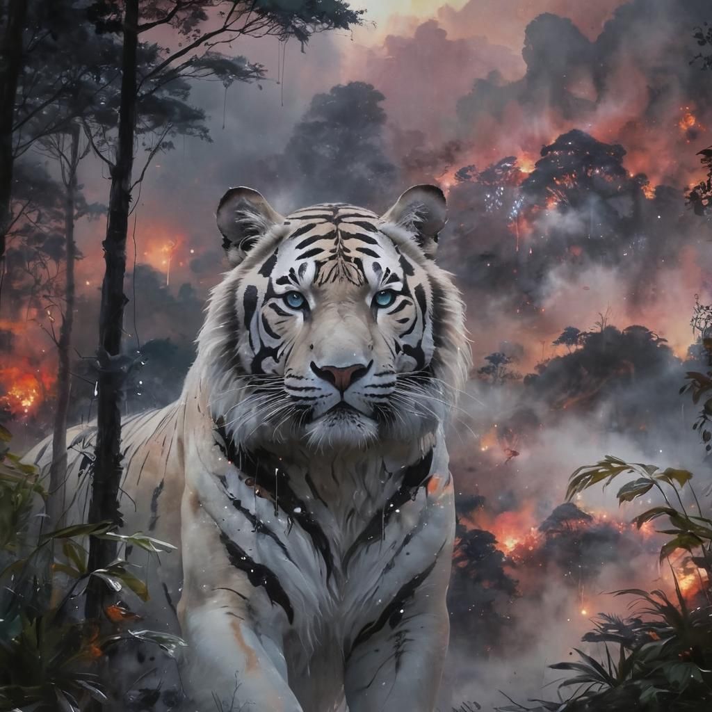 Watercolor Rainforest Sunset with Blood Moon