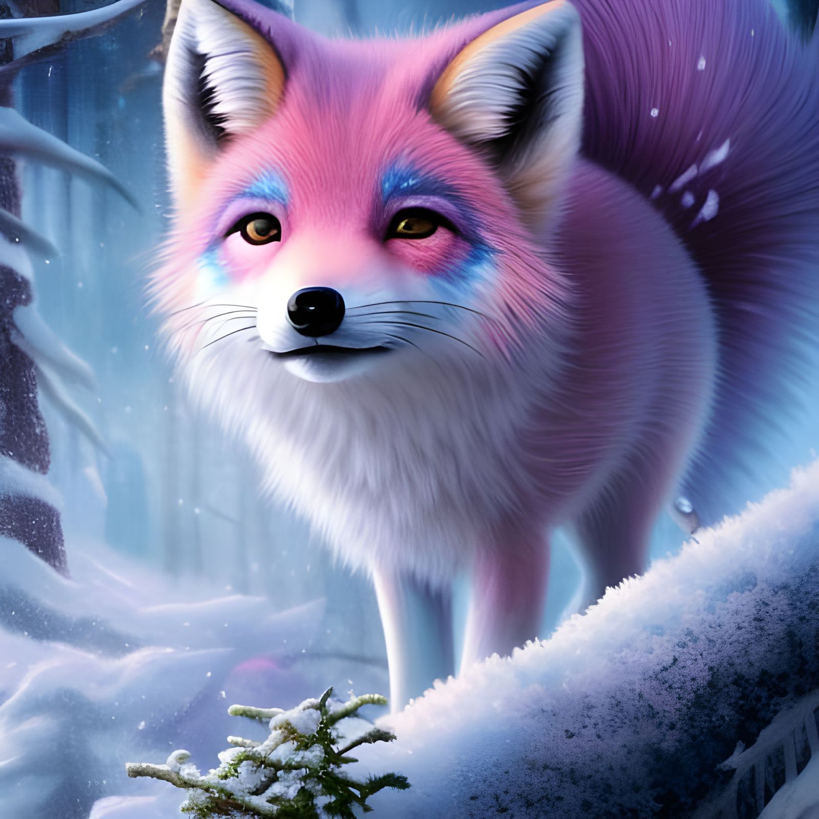 Chibi Blue Snow Fox Portrait in Detailed Matte Style