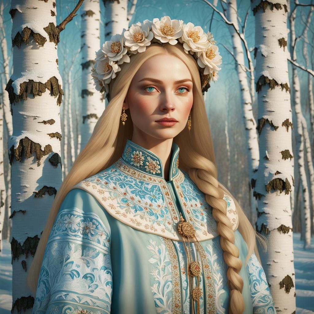 Slavic Beauty in Traditional Folk Art Style