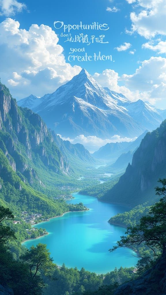 Anime Landscape with Inspirational Quote in 3D Art