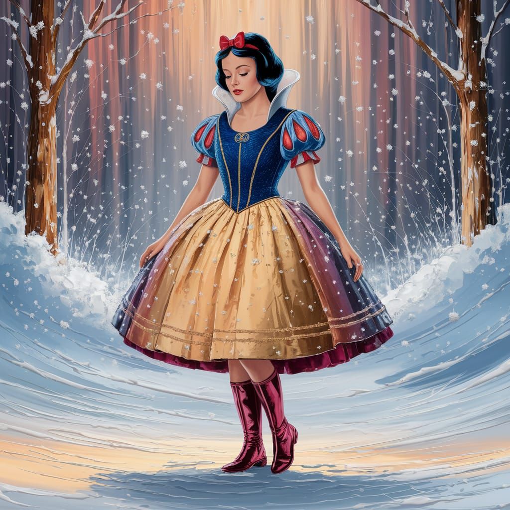 Whimsical Snow White in Traditional Outfit, Short Skirt, and...