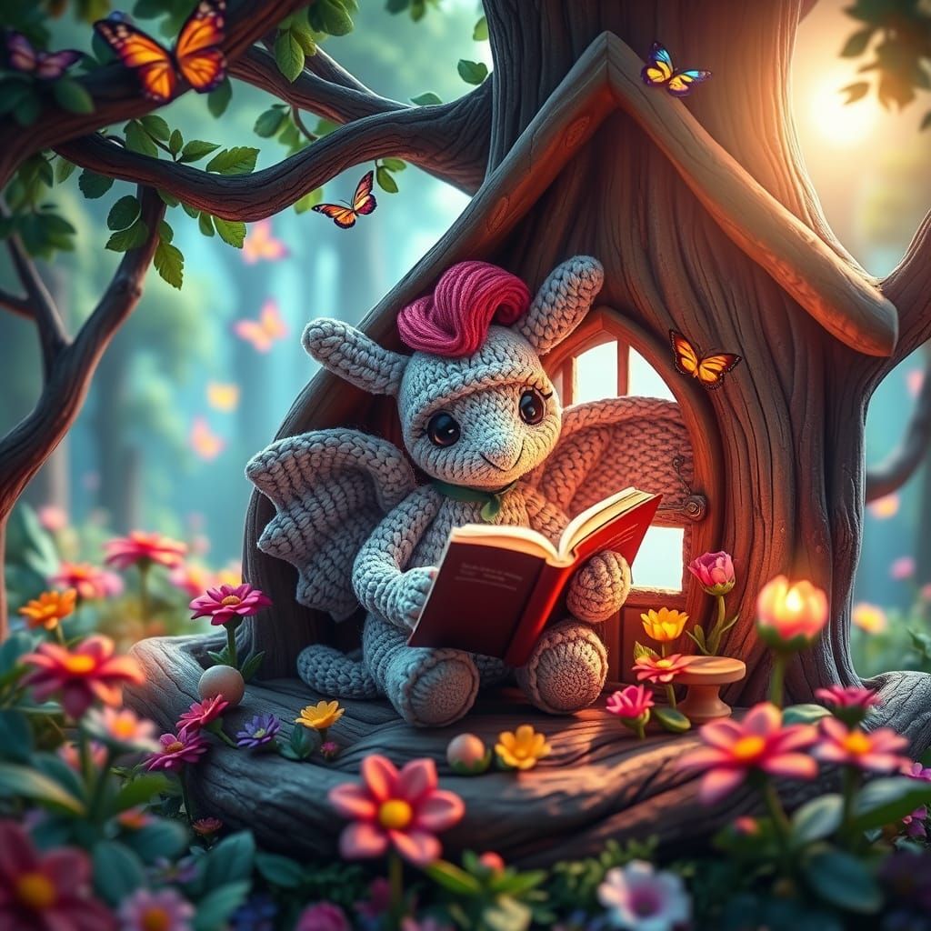 Whimsical Claymation Griffin in Enchanted Forest