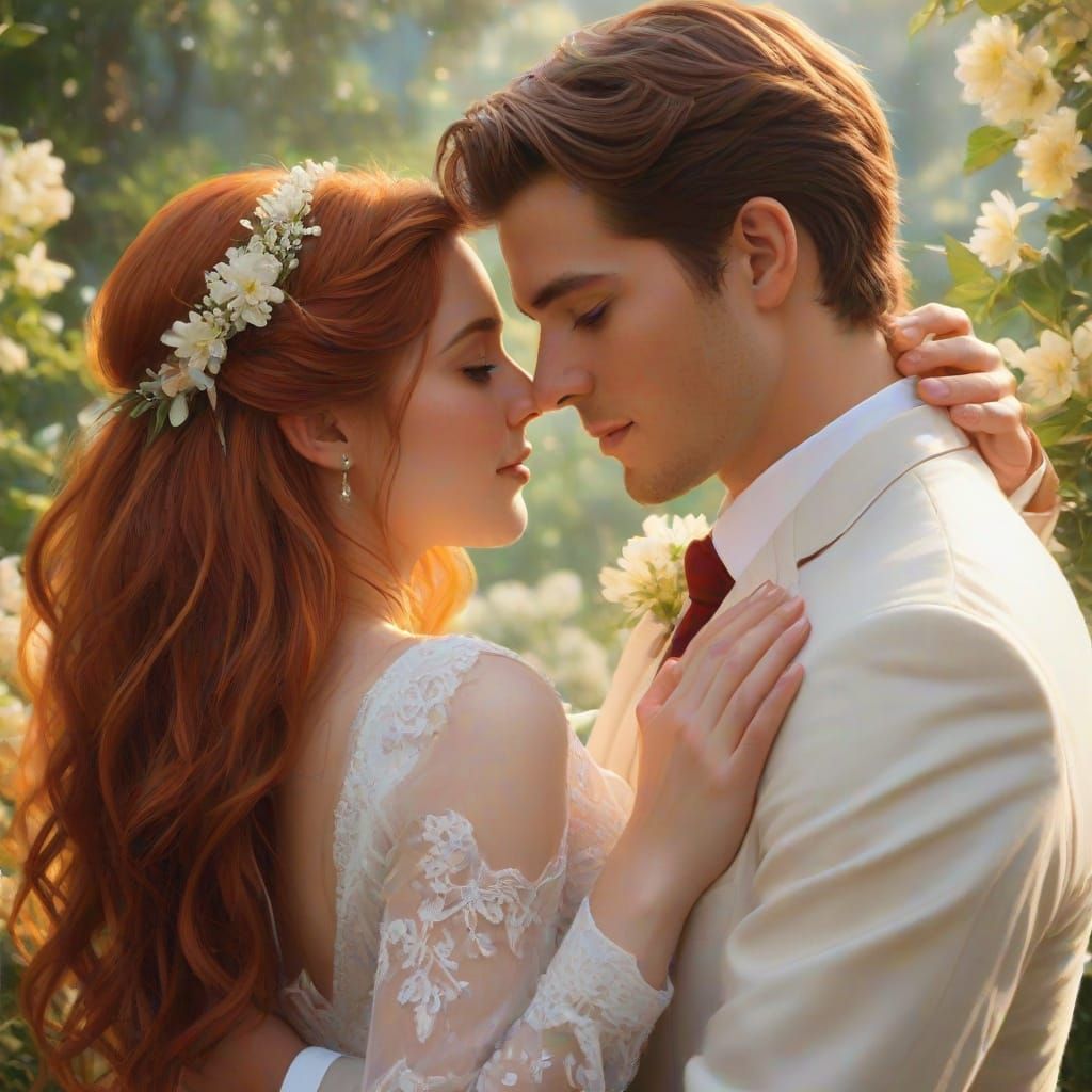 Romantic Bride and Groom in Ethereal Fantasy Painting