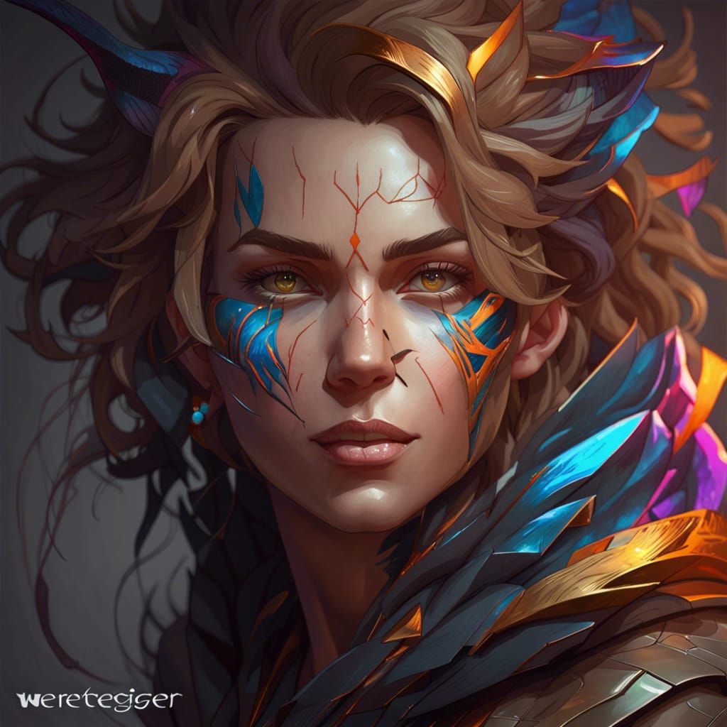 Detailed Weretiger Portrait in Art Nouveau Style