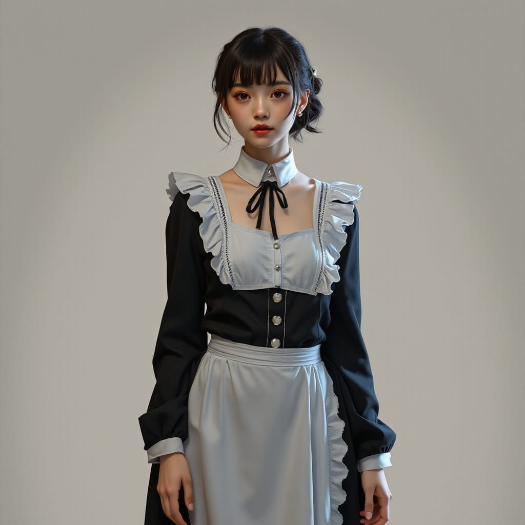 Vietnamese Woman in Maid Outfit, Anime Illustration