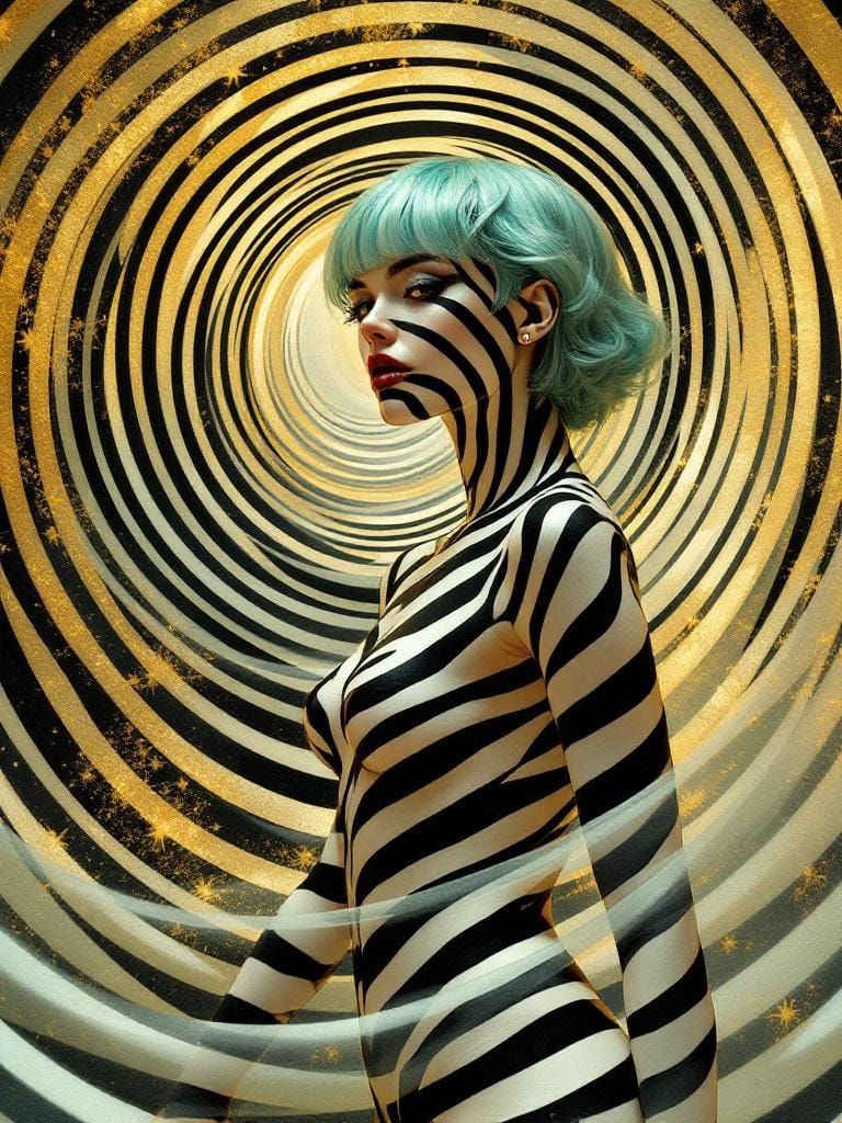 Woman in Art Nouveau Style with Optical Illusion