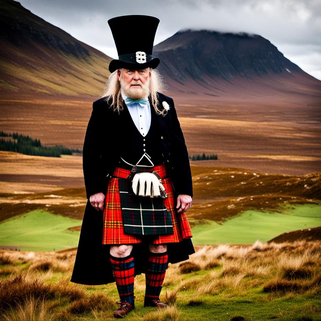 Lazarus Long in Scottish Highlands with Top Hat