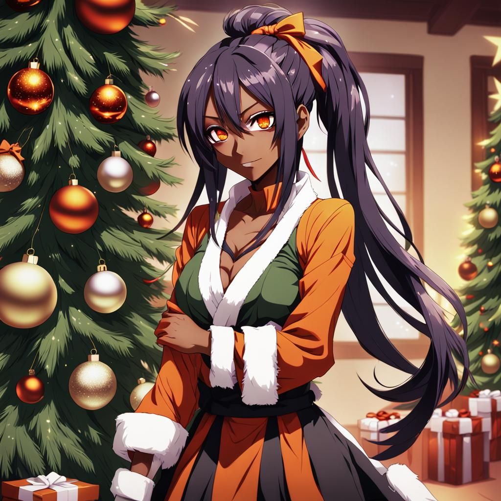 Yoruichi Shihouin in Anime Style Christmas Scene