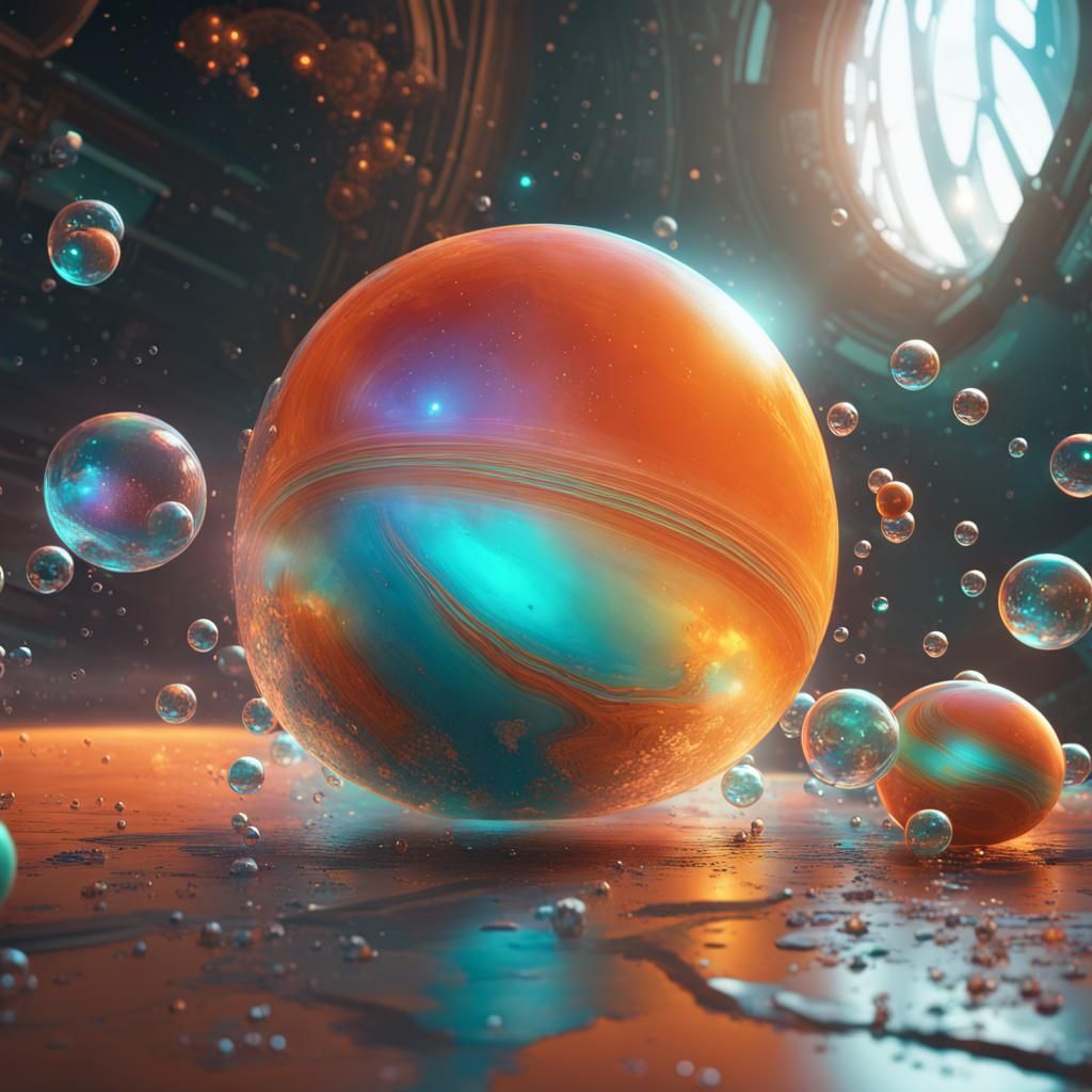Rainbow Planets and Spaceship in Detailed Concept Art