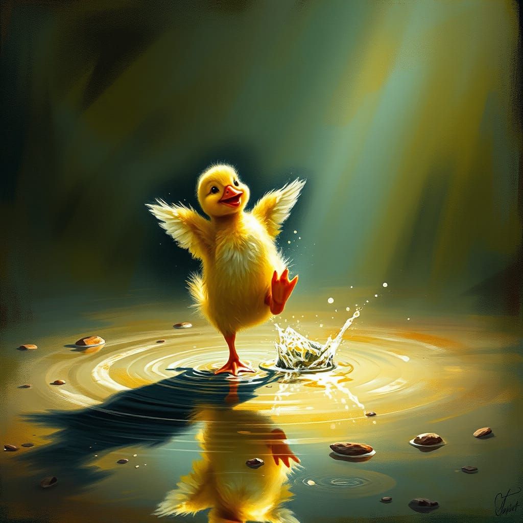 Joyous Duckling Dance in Rainbow Puddle