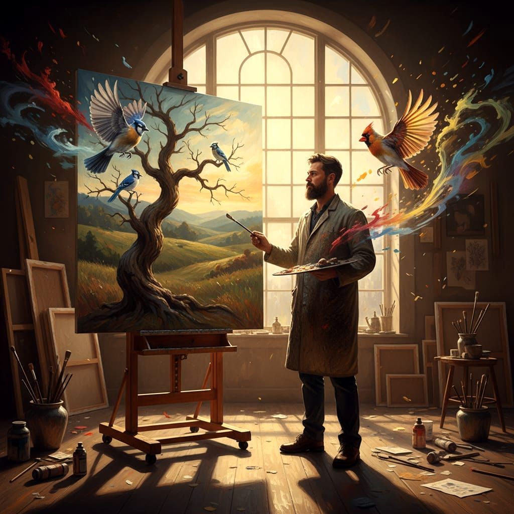 Artist Paints Birds Coming to Life Off Canvas