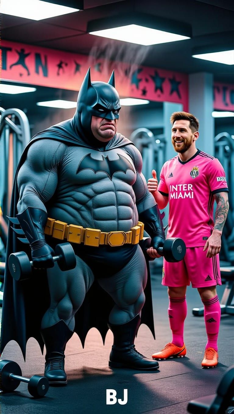 Determined Batman Works Out in Modern Gym with Lionel Messi