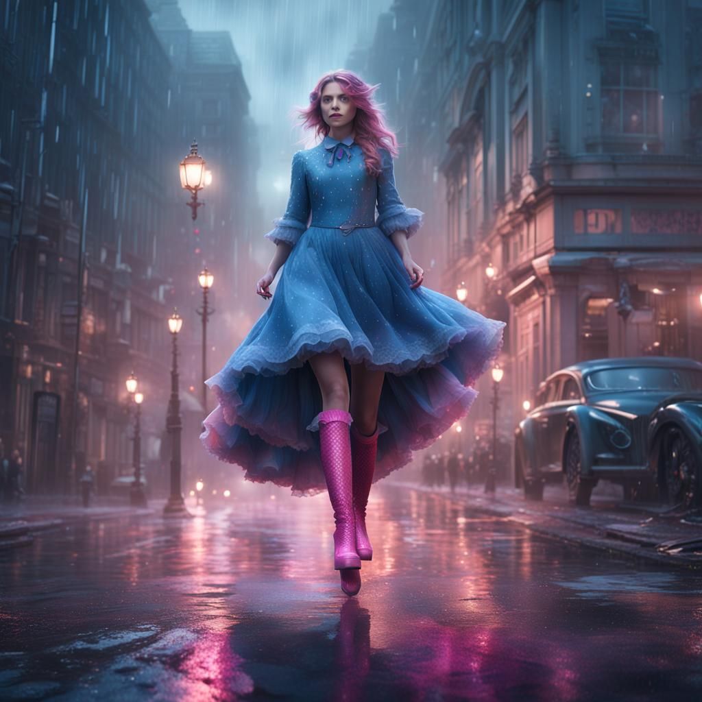 Stargirl in London Rain: Detailed Digital Painting