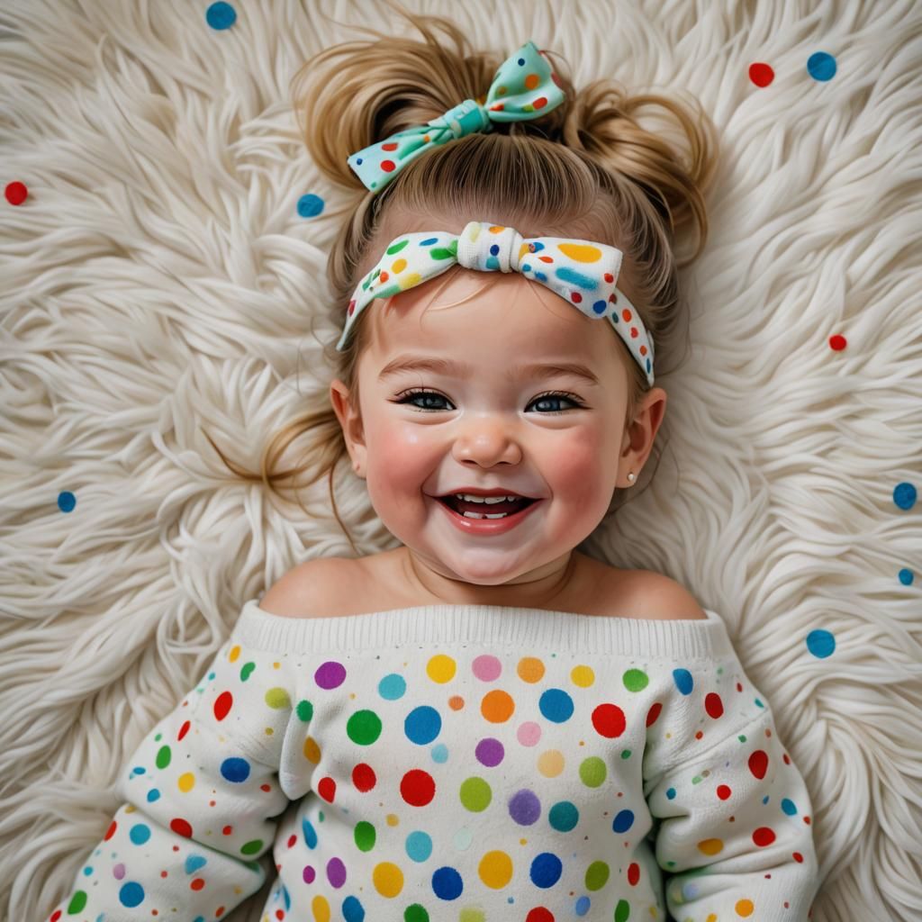 Chibi Toddler Girl Laughing: Hyper-realistic Airbrush Oil Pa...