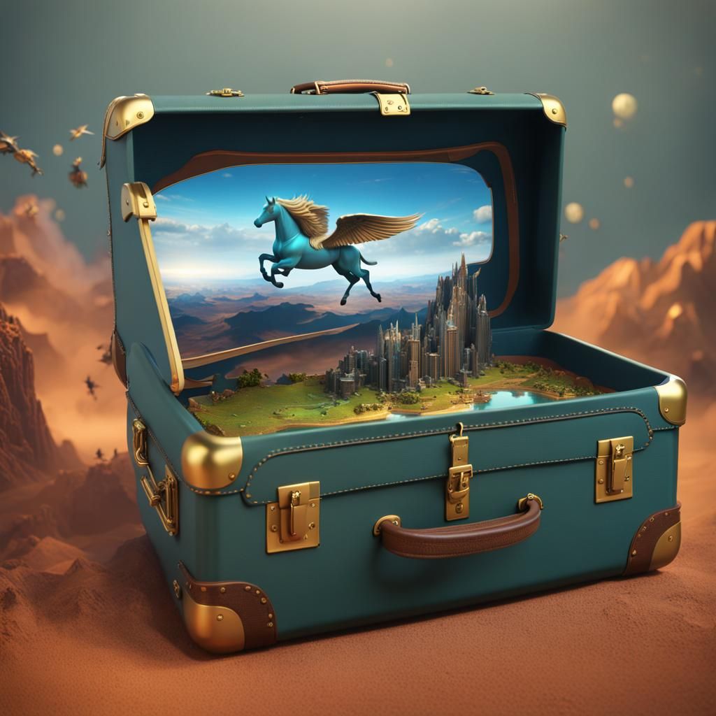 Miniature Fantasy World Inside Suitcase in 3D