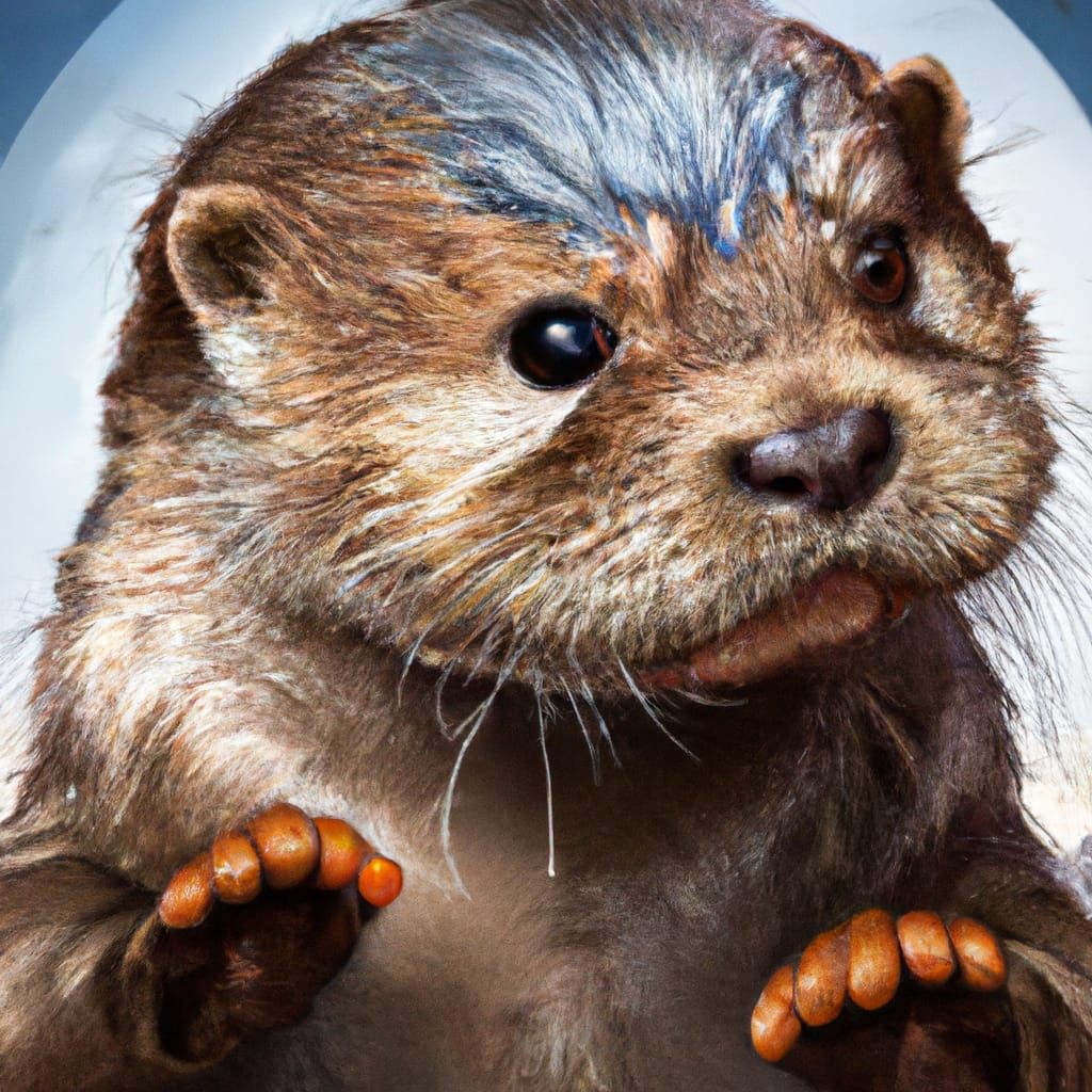 Fluffy Baby Otter Portrait in Chibi Style