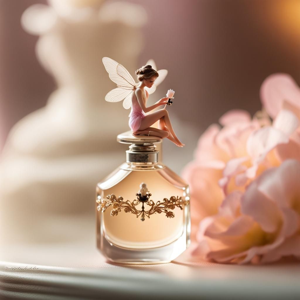 Fairy on Perfume Bottle in Macro Photography