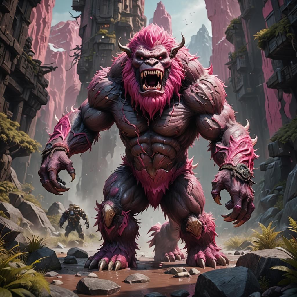 Pink Four-Legged Yeti in Detailed Matte Painting