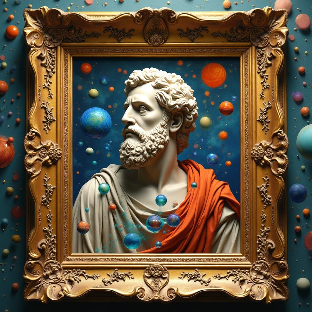 Surreal Philosopher Portrait in Renaissance Frame