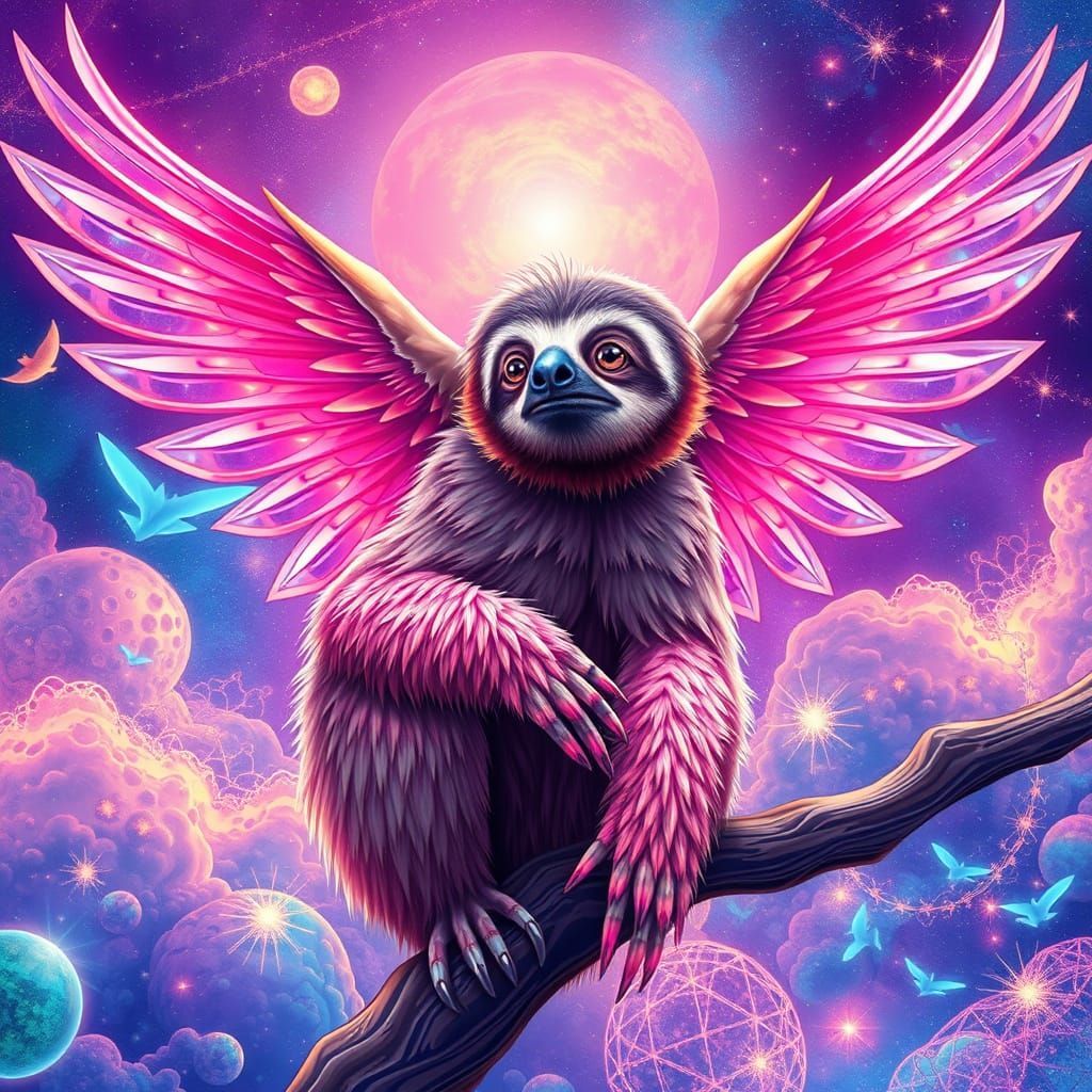 Sloth with Crystallized Wings in Holographic Style