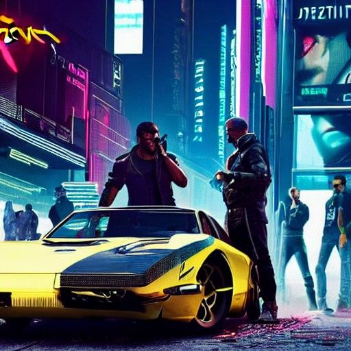 Cyberpunk Car Crash in Neon Cityscape