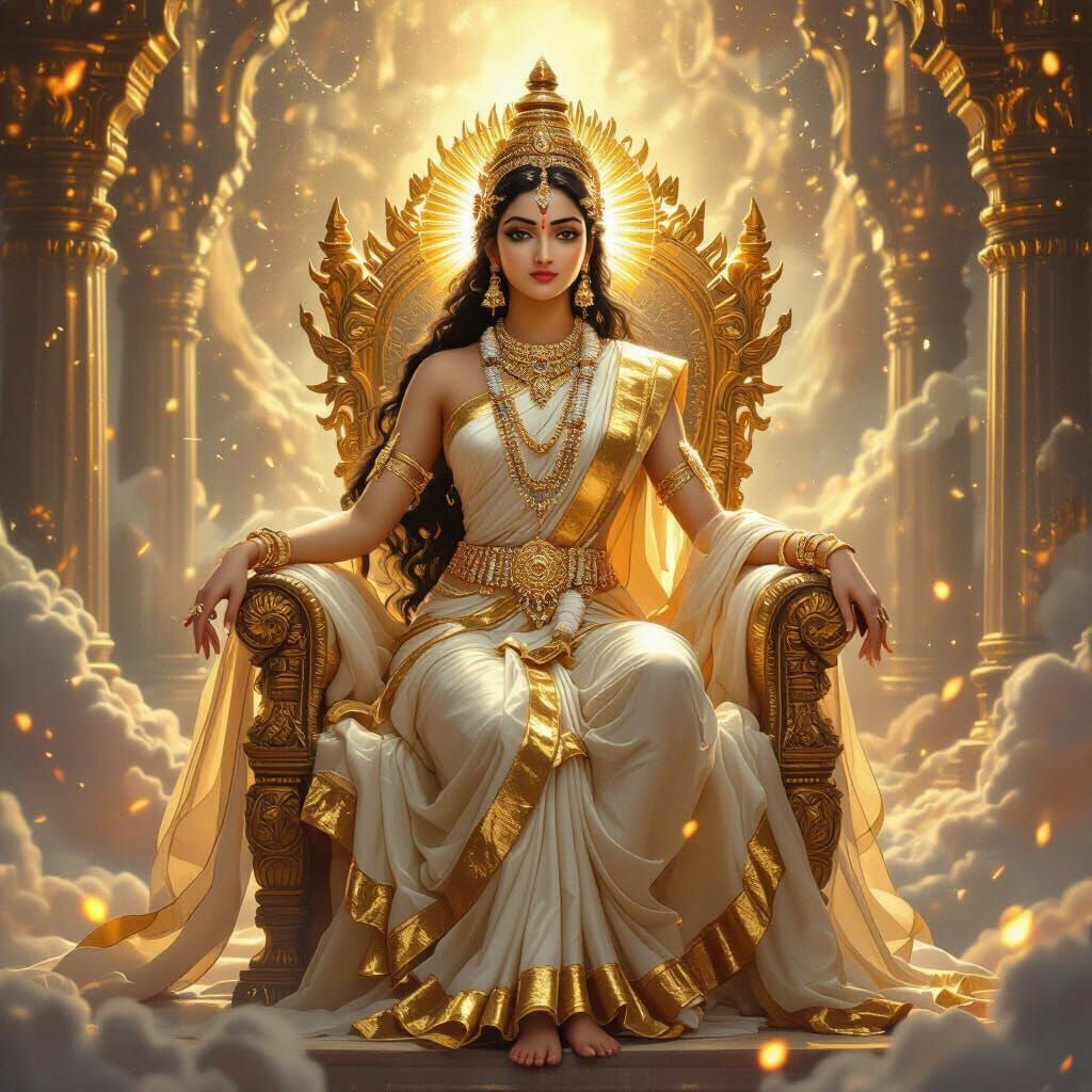 Golden Goddess Kamakshi in Celestial Heavenly Realm