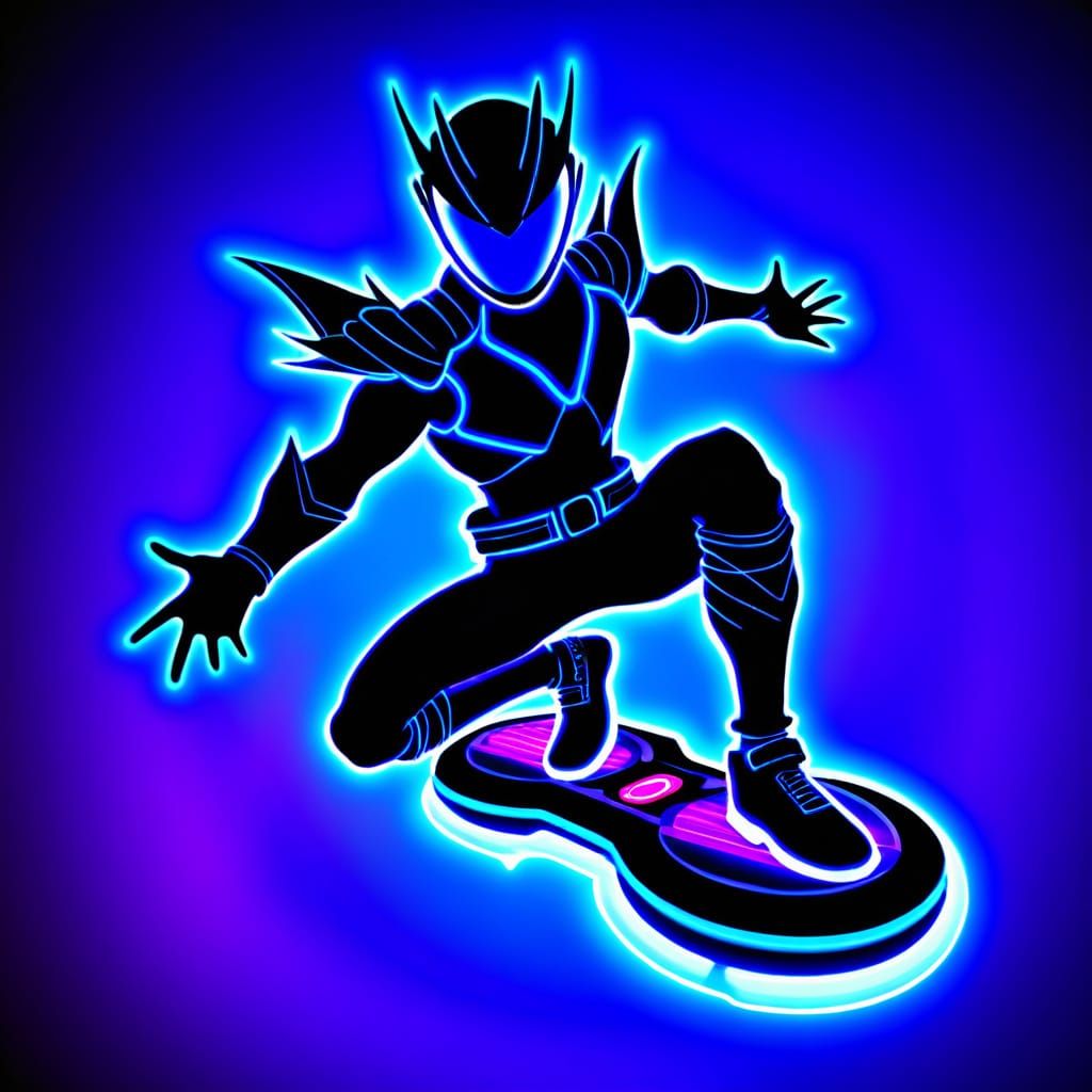 Futuristic Purple Psycho Ranger Zooms Through Neon Mist