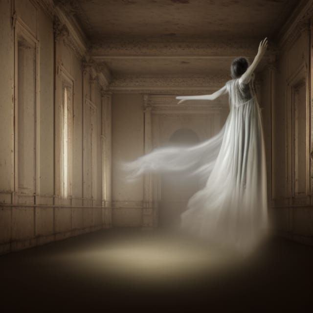 Ghosts Dancing in Abandoned Ballroom in Moonlight