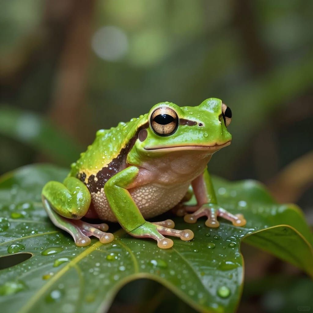 Vibrant Coqui Frog on Tropical Leaf