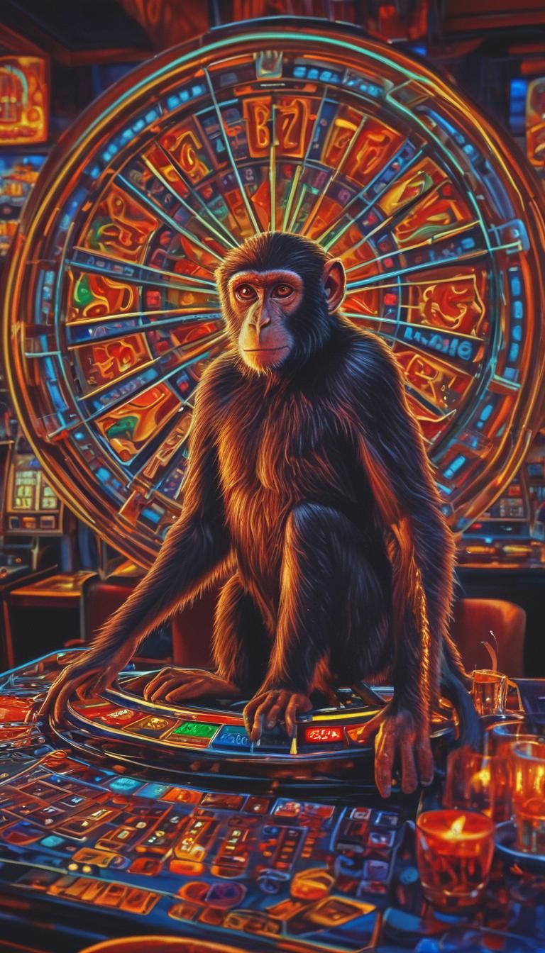 Wild Monkey in Casino: Fauvist Expressionism Neon Art
