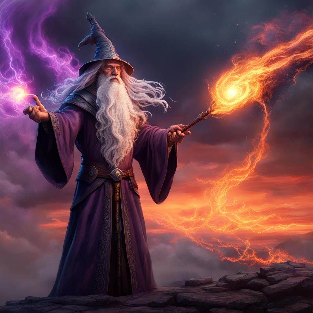 Wizard Conjures Fire: Dark Fantasy Concept Art