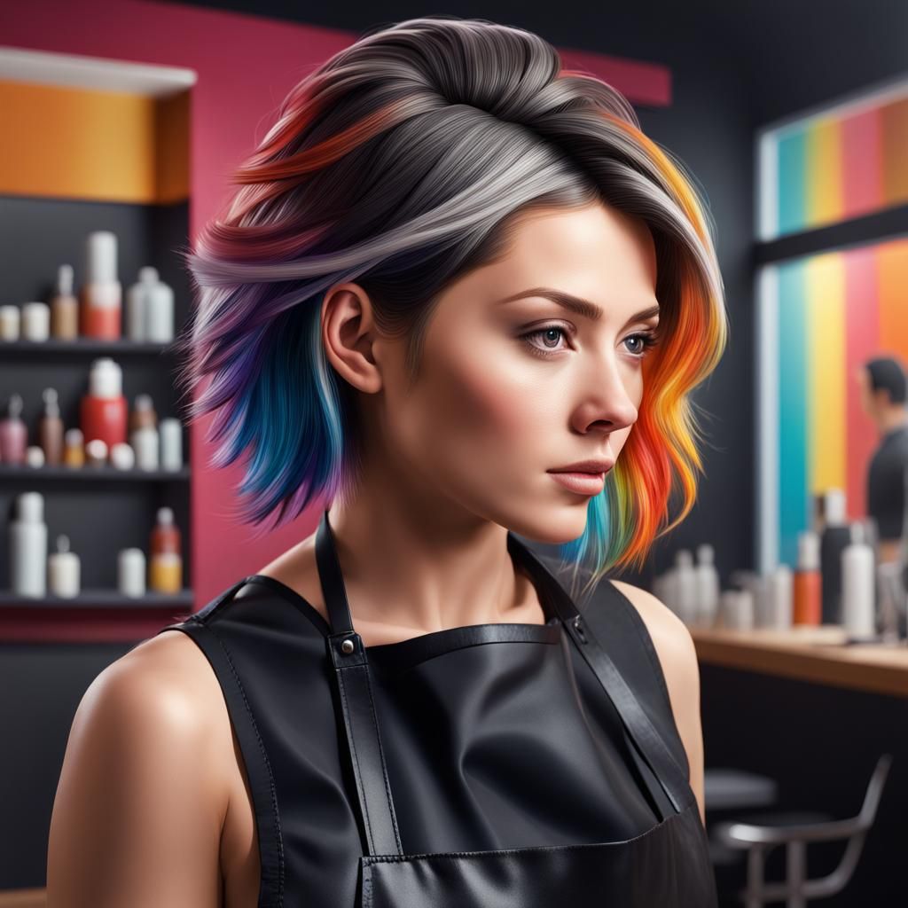 Hyperrealistic Hairdresser in Salon with Splash Art