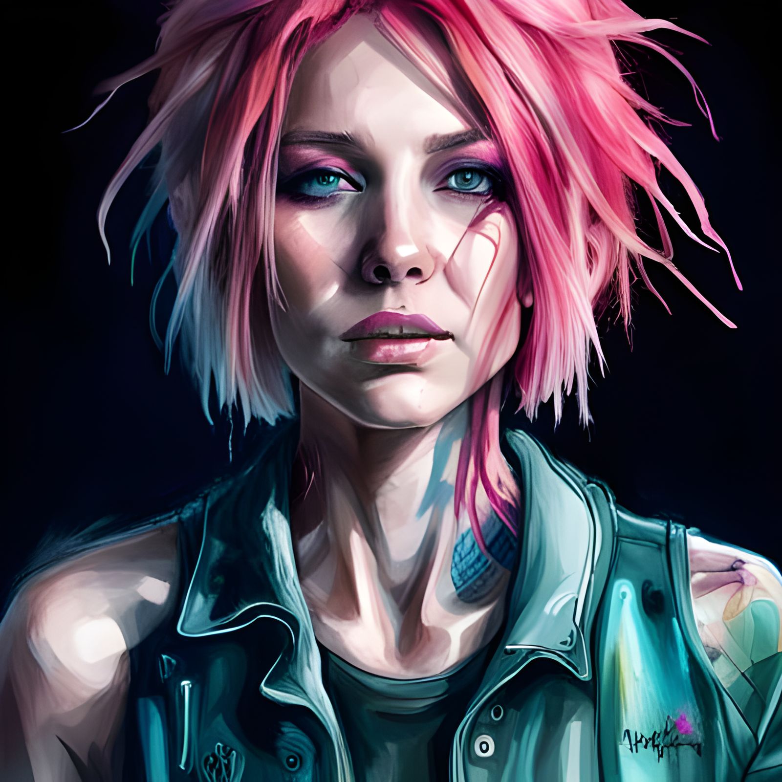Neon Cyberpunk Hacker Girl with Pink Hair