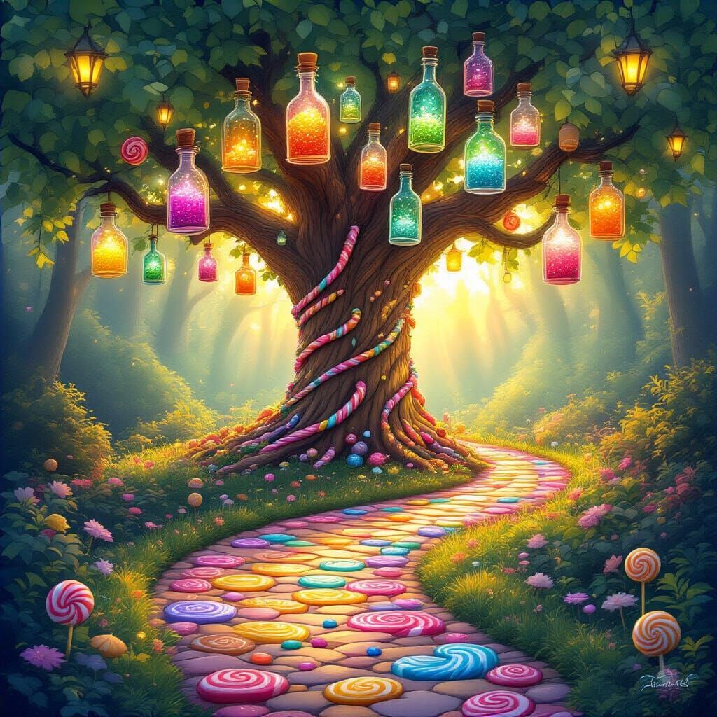 Whimsical Candy Forest with Potion Tree