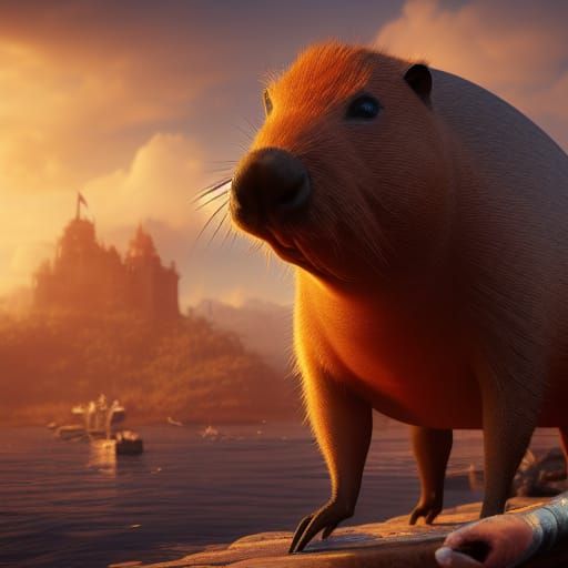 Capybara Pirate in Detailed Matte Painting Style