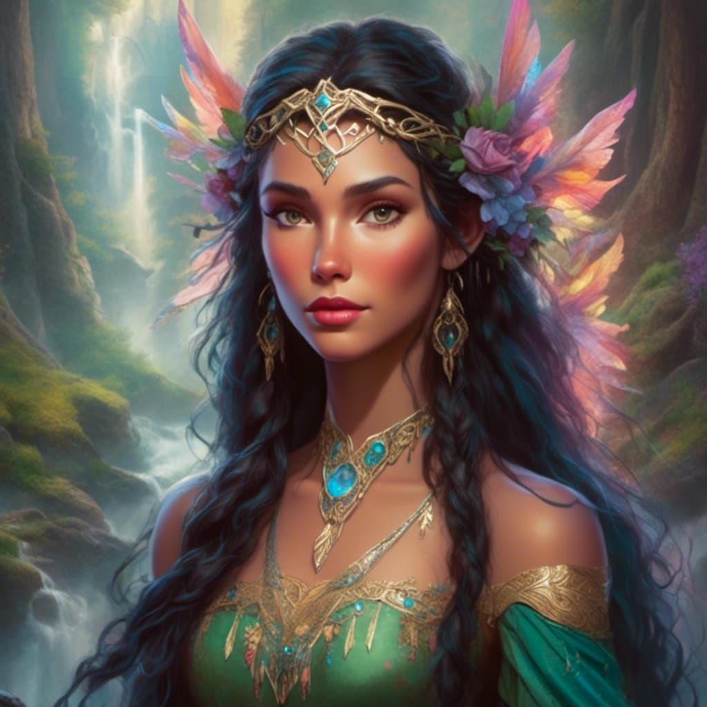 Pocahontas as Lord of the Rings Elf in Fantasy Portrait