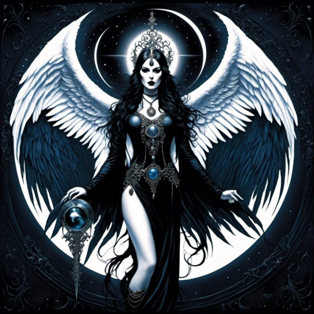 Esoteric Moon Angel in Gothic Style