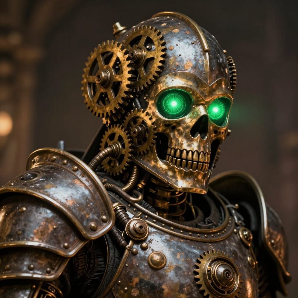 Steampunk Clockwork Warrior Portrait with Brass Gears
