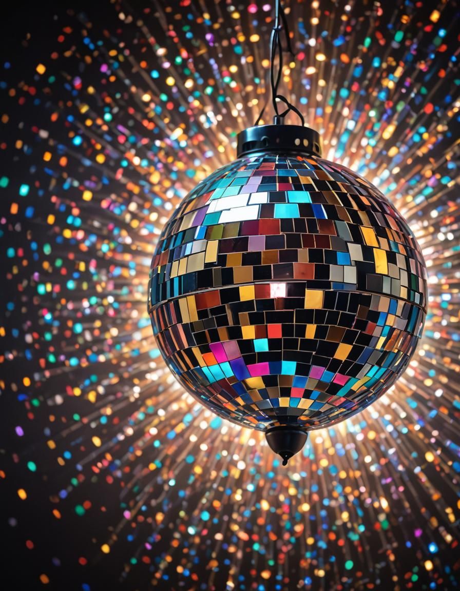 Colorful Disco Ball Reflecting Light in Dark Room
